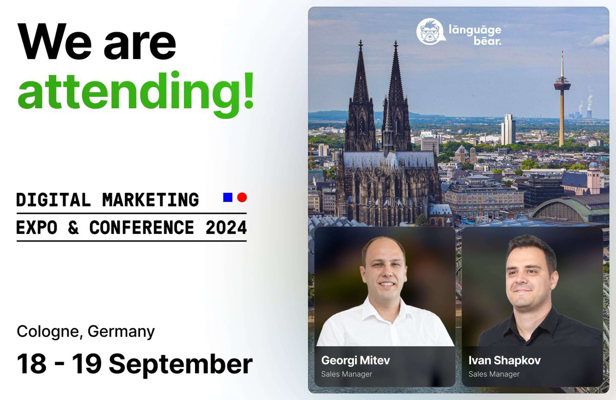 languagebearcom's tweet image. The Language Bear team is attending DMEXCO - Europe’s leading digital marketing &amp;amp; tech event. You can book a meeting with our sales managers Georgi Mitev and Ivan Shapkov here: calendar.app.google/TpkiXwubGFwVvr…

#DMEXCO24