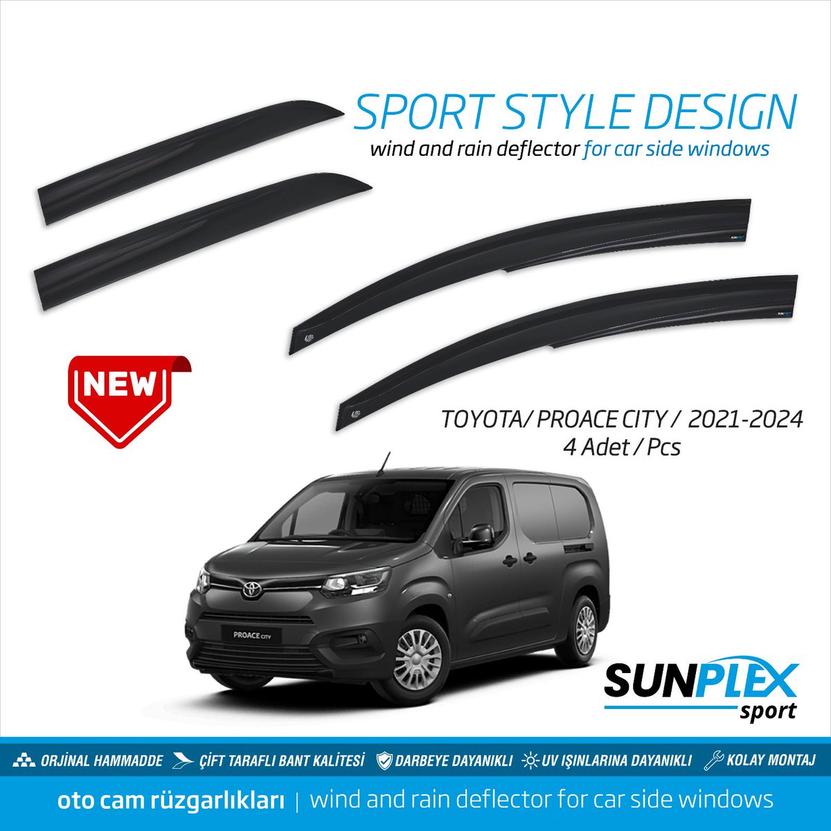 Toyota Proace City 2021-2024 aracınıza özel tasarlanmış Sport Style Design Oto Cam Rüzgarlıkları.

#sunplex #sunplexwinddeflectors #winddeflectors #winddeflector #otocamrüzgarlığı #otocamrüzgarlıkları #otocamrüzgarlığ #toyota #proace #toyotaproacecity  #otoaksesuar