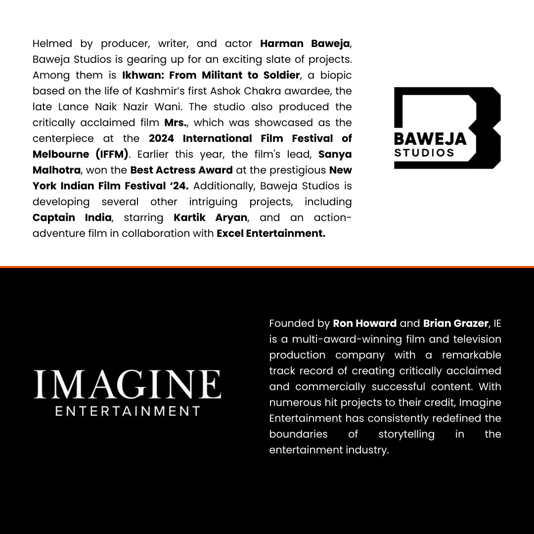 Baweja Studios (@bawejastudios) on Twitter photo Baweja Studios partners with Hollywood’s Imagine Entertainment for Richie Mehta’s next film, Boy from Andaman.
#BoyfromAndaman #BawejaStudios #HarmanBaweja #ImagineEntertainment #RichieMehta <a href="/ImaginEntertain/">ImagineEntertainment</a> <a href="/ManuScript2013/">Manu Chopra</a> Baweja Studios partners with Hollywood’s Imagine Entertainment for Richie Mehta’s next film, Boy from Andaman.
#BoyfromAndaman #BawejaStudios #HarmanBaweja #ImagineEntertainment #RichieMehta <a href="/ImaginEntertain/">ImagineEntertainment</a> <a href="/ManuScript2013/">Manu Chopra</a>