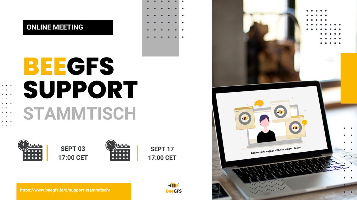 BeeGFS's tweet photo. BeeGFS Support Stammtisch will be on September 3rd and 17th. 🧑🏽‍💻 Connect with our team to address any questions with your BeeGFS deployment. *Only for BeeGFS users!

#BeeGFS #Support #HPC #AI #ParallelFileSystem #StorageSolutions #Stammtisch https://t.co/bf9NlOXxco