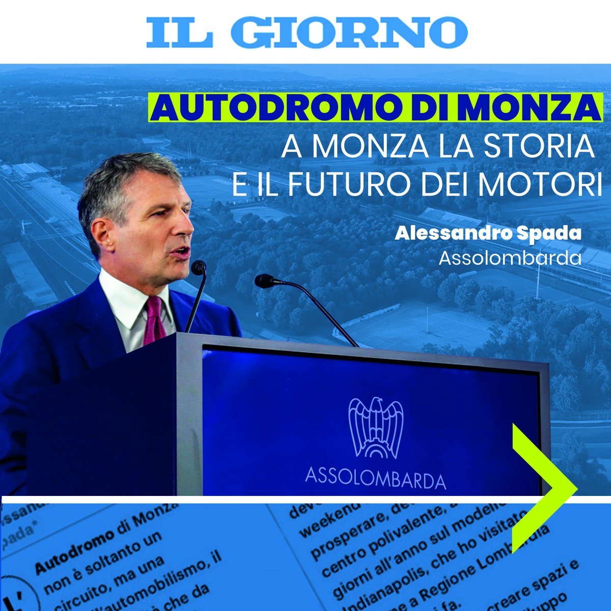 Assolombarda's tweet photo. "L’Autodromo di Monza non è solo un circuito ma una leggenda dell’automobilismo. Sicuramente è stato positivo il recente ammodernamento ma le sue potenzialità sono ancora inespresse: dedichiamo un’area che ne racconti la storia, trasformiamolo in un hub per l’automotive attivo tutto l’anno dove si progetta l’auto del futuro, apriamolo di più al pubblico e ai clienti privati. Serve l’impegno di tutti per trasformare il circuito in un polo d’eccellenza internazionale, capace di attrarre investimenti e generare valore per il territorio e per l’Italia".

L’editoriale del Presidente di Assolombarda @ASpada_ oggi 30 agosto su @qn_giorno, in occasione del @F1 @Pirelli Gran Premio d'Italia 2024 di Monza.

#30agosto #Assolombarda #Formula1 #ItalianGP #F1 #AutodromoNazionaleMonza #Monza @Autodromo_Monza
