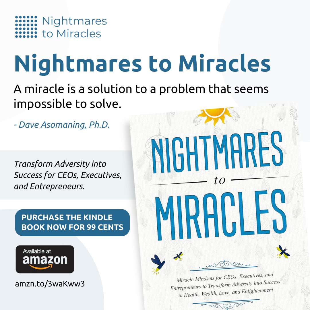 A miracle is a solution to a problem that seems impossible to solve.

🔷 Purchase your copy of Nightmares to Miracles on Amazon: amzn.to/3waKww3

🔸 Read more about the journey behind this powerful book in our latest press release:
prnewswire.com/news-releases/…

#davidasomaning