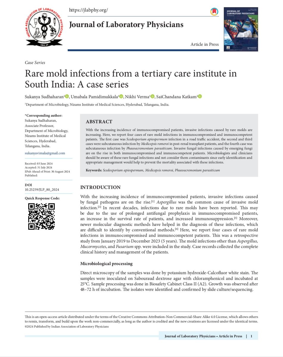 Rare mold infections from a tertiary care institute in South India: A case series. A must read
dx.doi.org/10.25259/JLP_8…