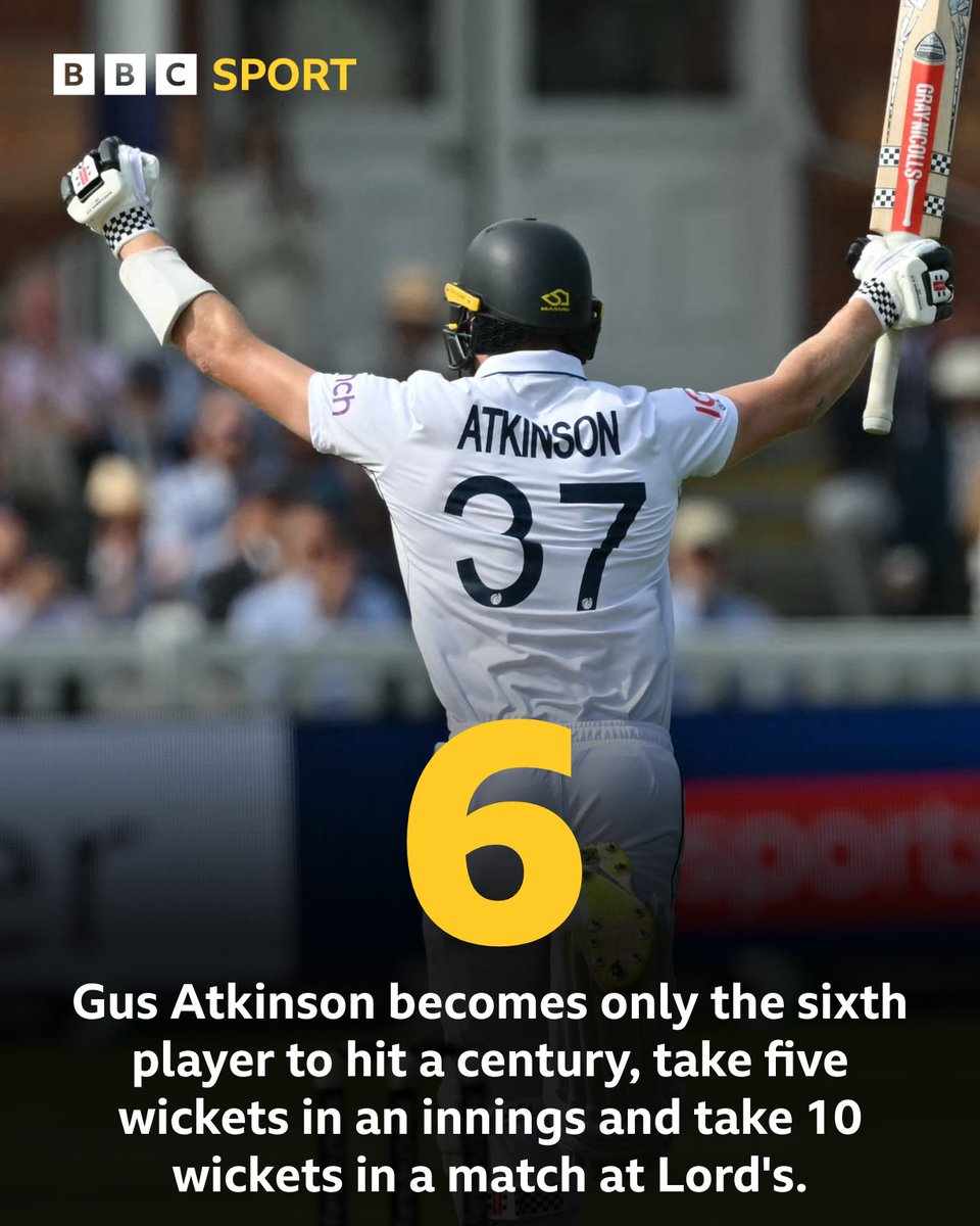 bbctms's tweet photo. Gubby Allen ✅
Keith Miller ✅
Stuart Broad ✅
Chris Woakes✅
Ian Botham ✅

And now Gus Atkinson.. ✅

#BBCCricket #ENGvSL https://t.co/bA8mPkd5jk