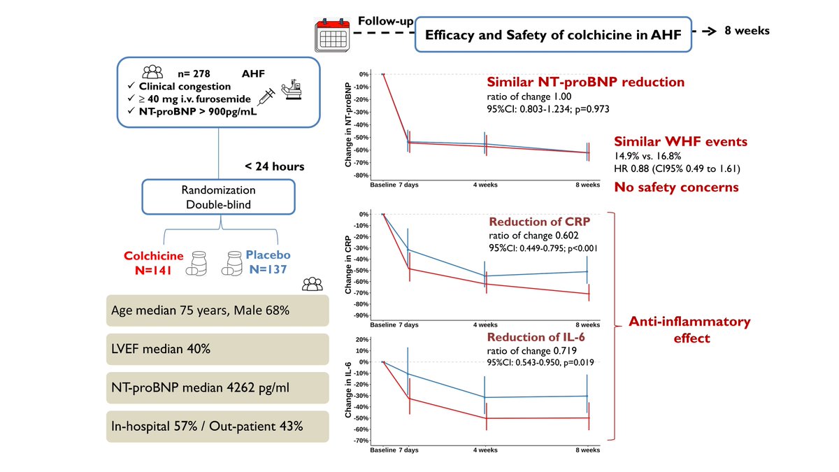 SeguraCardio's tweet photo. #Colchicine in acutely decompensated #HeartFailure: the #COLICA trial
📝Colchicine: safe & effective in ↘️ inflammation in 👥 w/ AHF, but no changes in NTproBNP vs. placebo
Congrats to the 🇪🇸 team‼️
#ESC24 #ESCCongress https://t.co/gHa6QGRYzQ