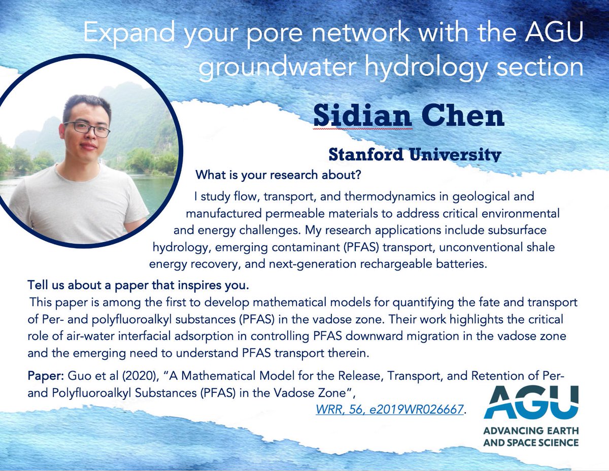 🌍 Meet Sidian Chen from <a href="/Stanford/">Stanford University</a>! His research explores flow, transport, and PFAS in subsurface hydrology &amp; energy solutions. Inspired by Guo et al. (2020), who modeled PFAS transport in the vadose zone. Check out more in #groundwater science! 
#Hydrology #PFAS
