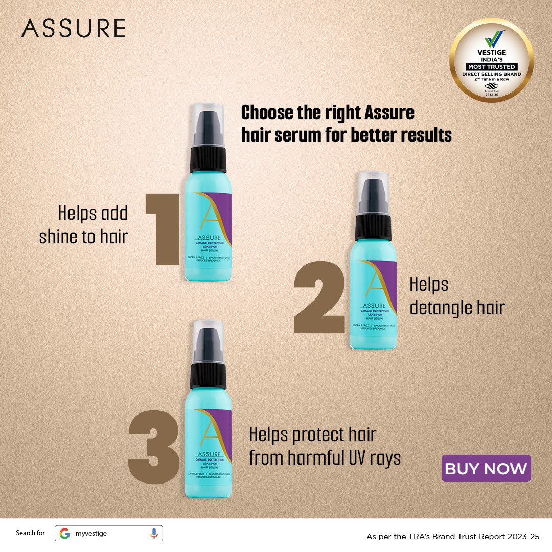 vestigemkt's tweet photo. Embrace the shine and strength your hair deserves with Assure Damage Protection Leave-On Hair Serum.
Buy Now!
#Vestige #VestigeMarketing #AssureSerum #AssureHairCare #HealthyHair #SmoothLocks #assure #Assurancewithassure https://t.co/xBLYEPEivT