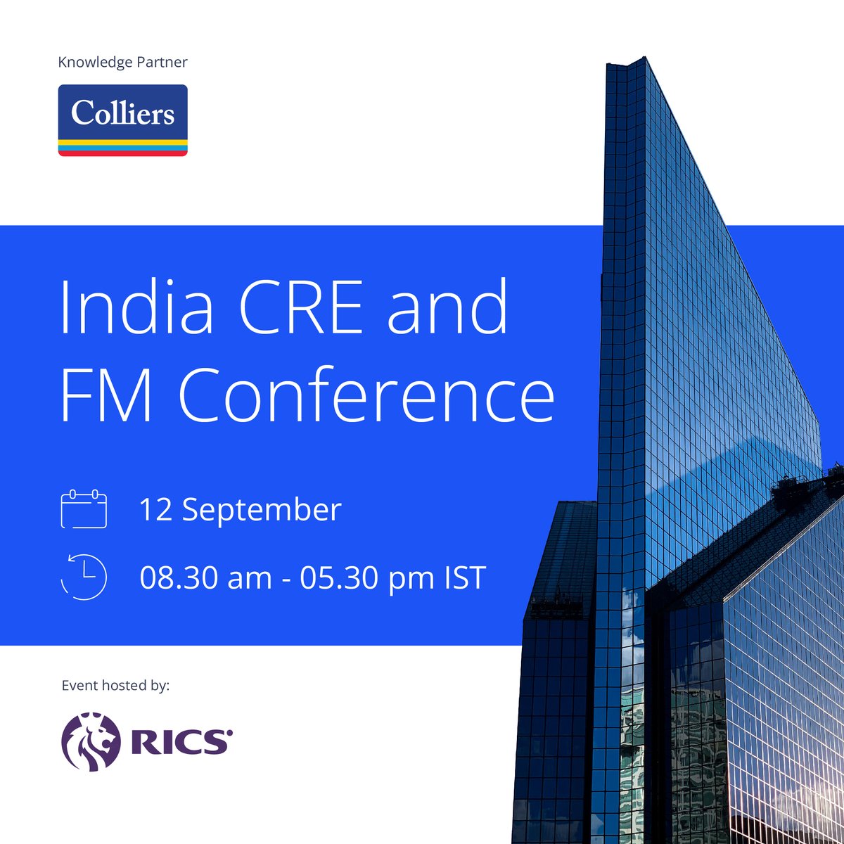 colliers_ind's tweet image. We are pleased to share that Colliers India is the knowledge partner for the upcoming India CRE &amp;amp; FM Conference, hosted by RICS.

Register here- ow.ly/cYYj50TaypI

Learn more: ow.ly/1bxF50TaypJ

#ColliersIndia #RICSConference #TechInRealEstate #FacilitiesManagement