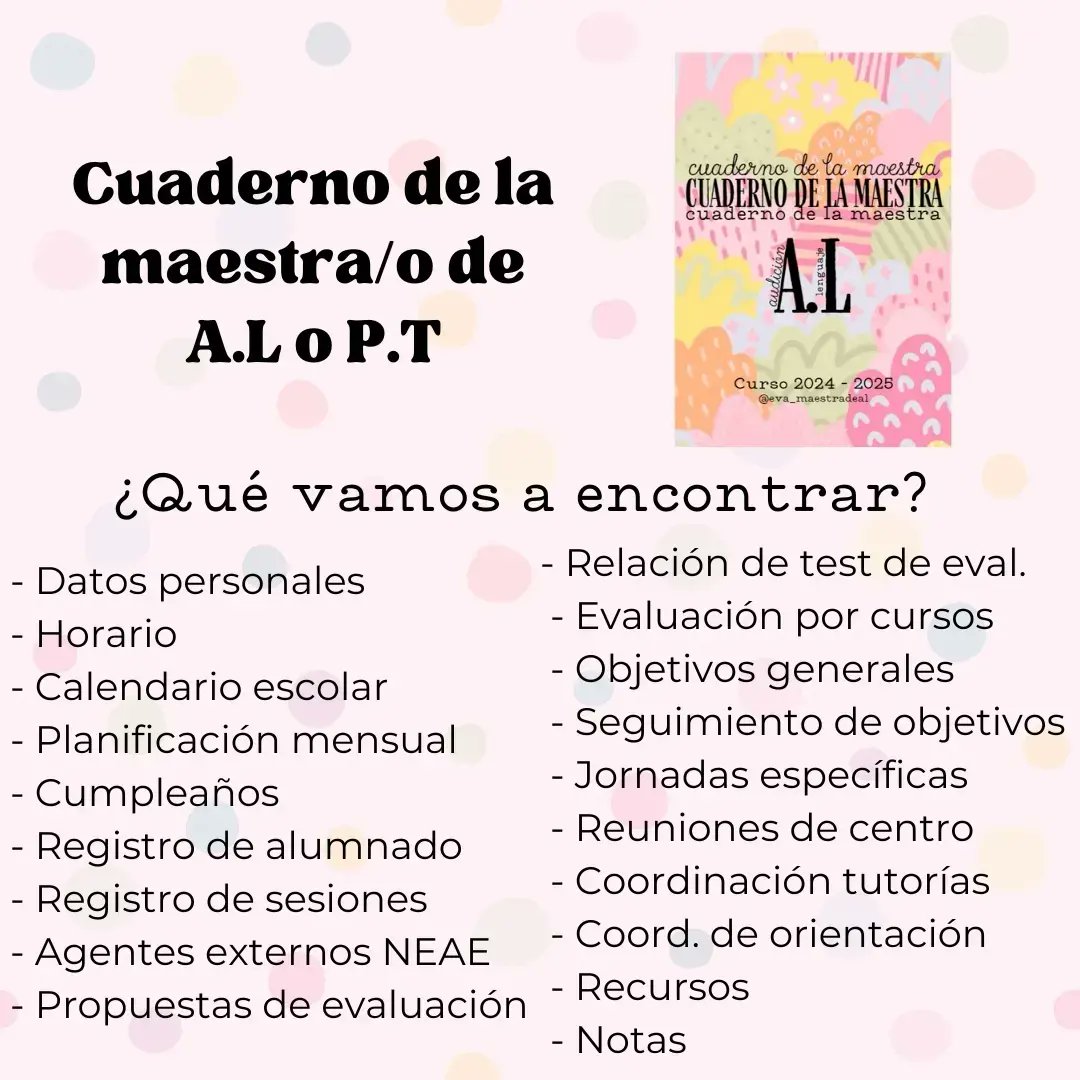 EvaMuelasMora's tweet photo. ¡Holi! Acabo de compartir en mi Instagram @eva_maestradeal el nuevo PLANIFICADOR y CUADERNO PARA MAESTROS/AS DE A.L Y P.T de este curso 🙌🏼 Es gratis, pasad y mirarlo 🩷 Un RT me ayuda mucho a que llegue a más gente 🩷🔊 Muchas gracias 🫶🏼 https://t.co/lNJbnoGUi8
