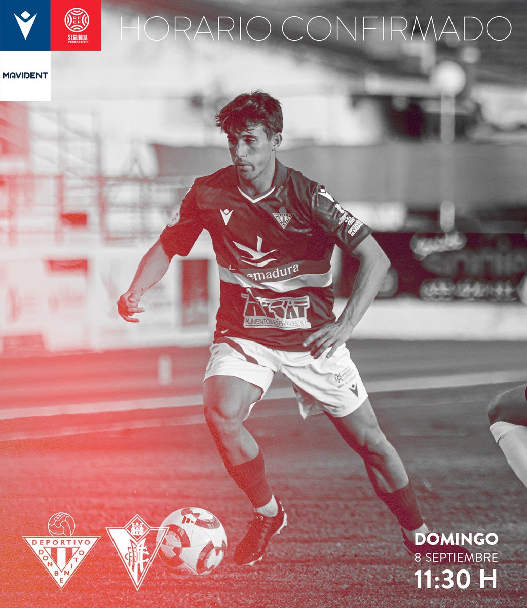 CDDonBenito_'s tweet photo. ✅ Horario confirmado para el debut liguero en el #VicenteSanz frente al @Cadiz_CFCantera.
📆 Domingo 8 de septiembre
⌚️ 11:30 horas
#JuntoSomosMas🔴⚪️ https://t.co/xGaax0HvXL
