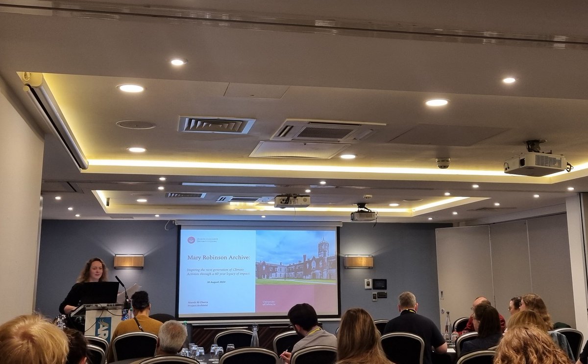 ARAIreland's tweet image. &apos;Inspiring the next generation of Climate Activists&apos;.

Our fabulous chair @niamhnicharra is speaking about the Mary Robinson archive. A fitting topic to match this year&apos;s theme, along with a wonderful showcase of the work undertaken by Mary over the last 60 years 

#ARA2024