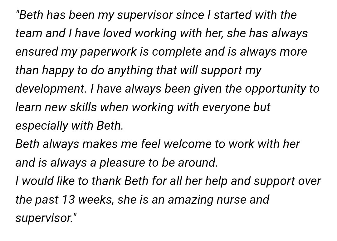 MFT Pre-Reg Education Team (@mft_pret) on Twitter photo Outstanding Educator Award 👏🏼
3rd Year UoS Student, Darcy, nominated her Practice supervisor, Beth from <a href="/TraffCcnt/">Trafford Children's Community Nursing Team</a> for an Award.
Congratulations Beth! 🌟 🤩
Read Darcys nomination below 👇🏼 Outstanding Educator Award 👏🏼
3rd Year UoS Student, Darcy, nominated her Practice supervisor, Beth from <a href="/TraffCcnt/">Trafford Children's Community Nursing Team</a> for an Award.
Congratulations Beth! 🌟 🤩
Read Darcys nomination below 👇🏼
