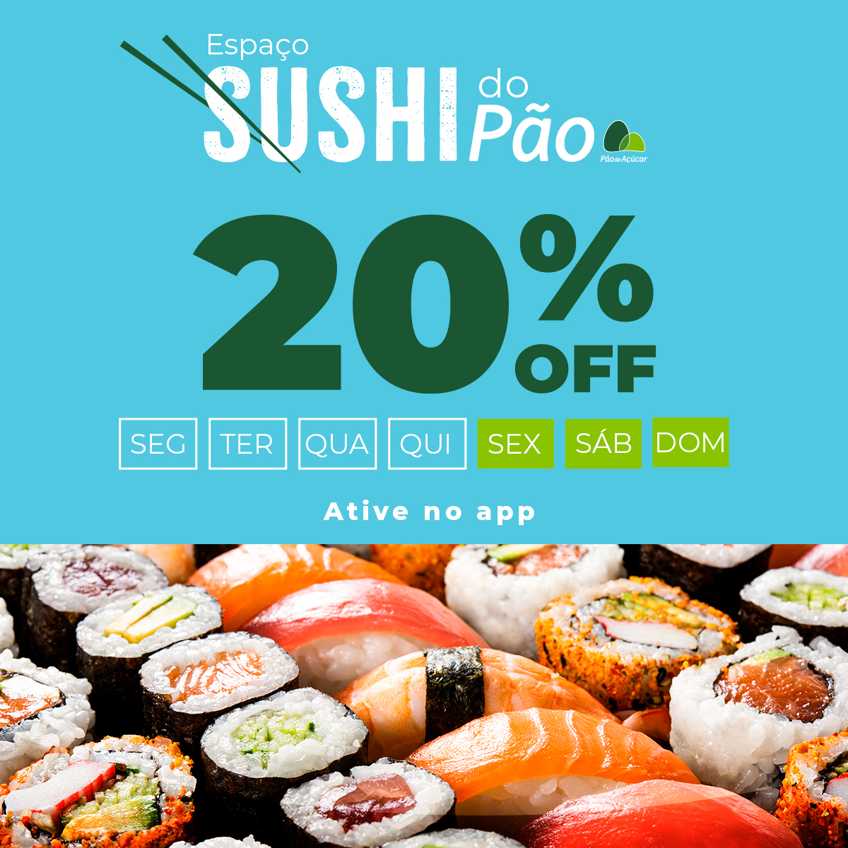 paodeacucar's tweet image. 📣 ATENÇÃO amantes da comida japonesa! Aqui no Pão, Cliente Mais tem desconto no Espaço Sushi toda sexta, sábado e domingo. Ative no app e aproveite! 🍣😋