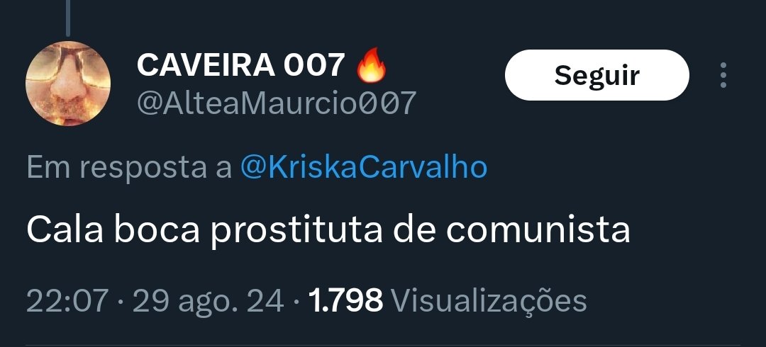 KriskaCarvalho's tweet photo. Nas últimas 24 horas só tem esse tipo de comentário nas minhas postagens. Sempre teve, mas desde a intimação do Xandão, multiplicou por 10. É vadia para baixo e até ameaças. Essa é a tal liberdade de expressão que Elon Musk jura defender. Ataques gratuitos a mulheres e https://t.co/d4Kk0lplmY.