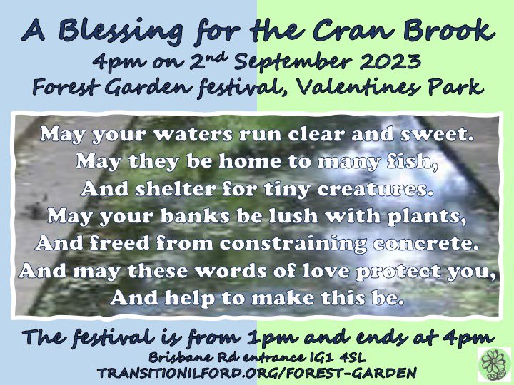 Want to find out about Valentines Park waterways and maybe help to restore the Cran Brook to a biodiverse waterway?  Saturday 31st 2-4. We may even end with a Blessing! <a href="/DoMoreRed/">Vision Redbridge Culture & Leisure</a> <a href="/RedbridgeLibs/">Redbridge Libraries</a> <a href="/CA_Redbridge/">Community Action Redbridge</a> <a href="/ExchangeIlford/">Exchange, Ilford</a> <a href="/IlfordVillage/">Ilford Village</a>