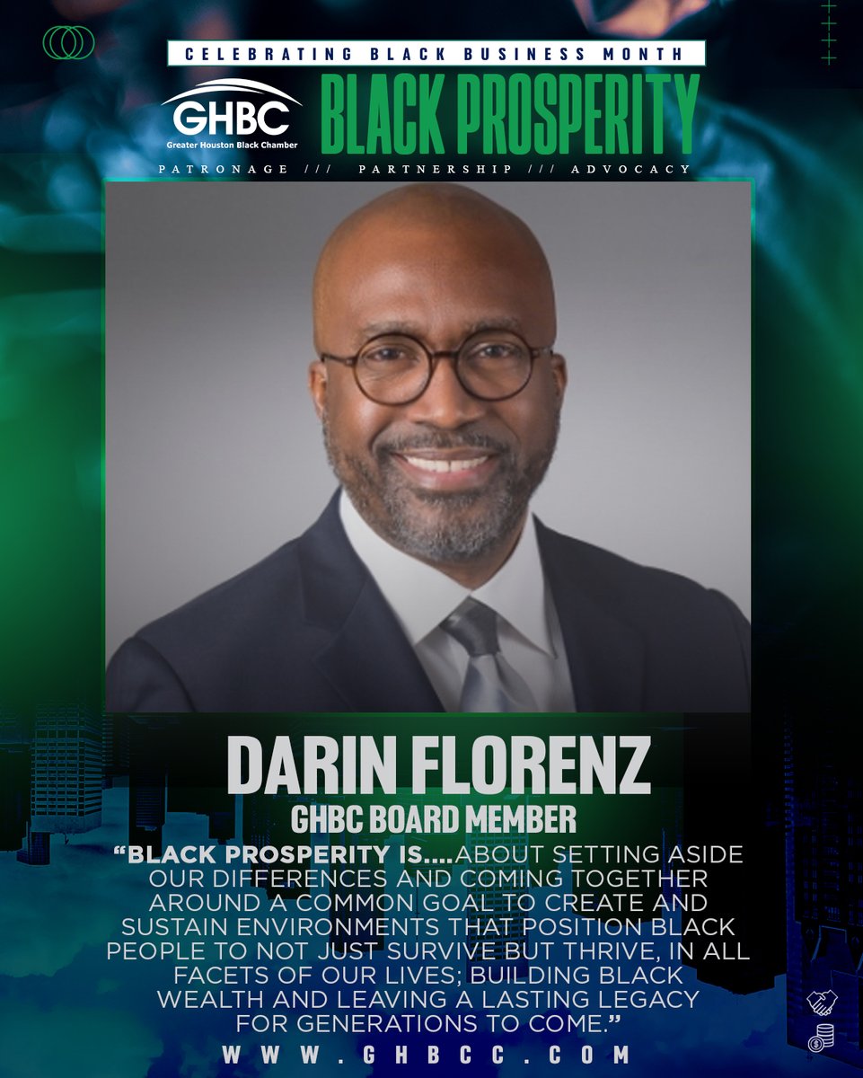 Empowering our community, one Black-owned business at a time. Houston, let's celebrate #BlackProsperity together this month and beyond.  #BlackBusinessMonth
--
#GHBC #HoustonBlackChamber  #EmpowerBlackProsperity #SupportBlackBusiness #BlackExcellenceHTX