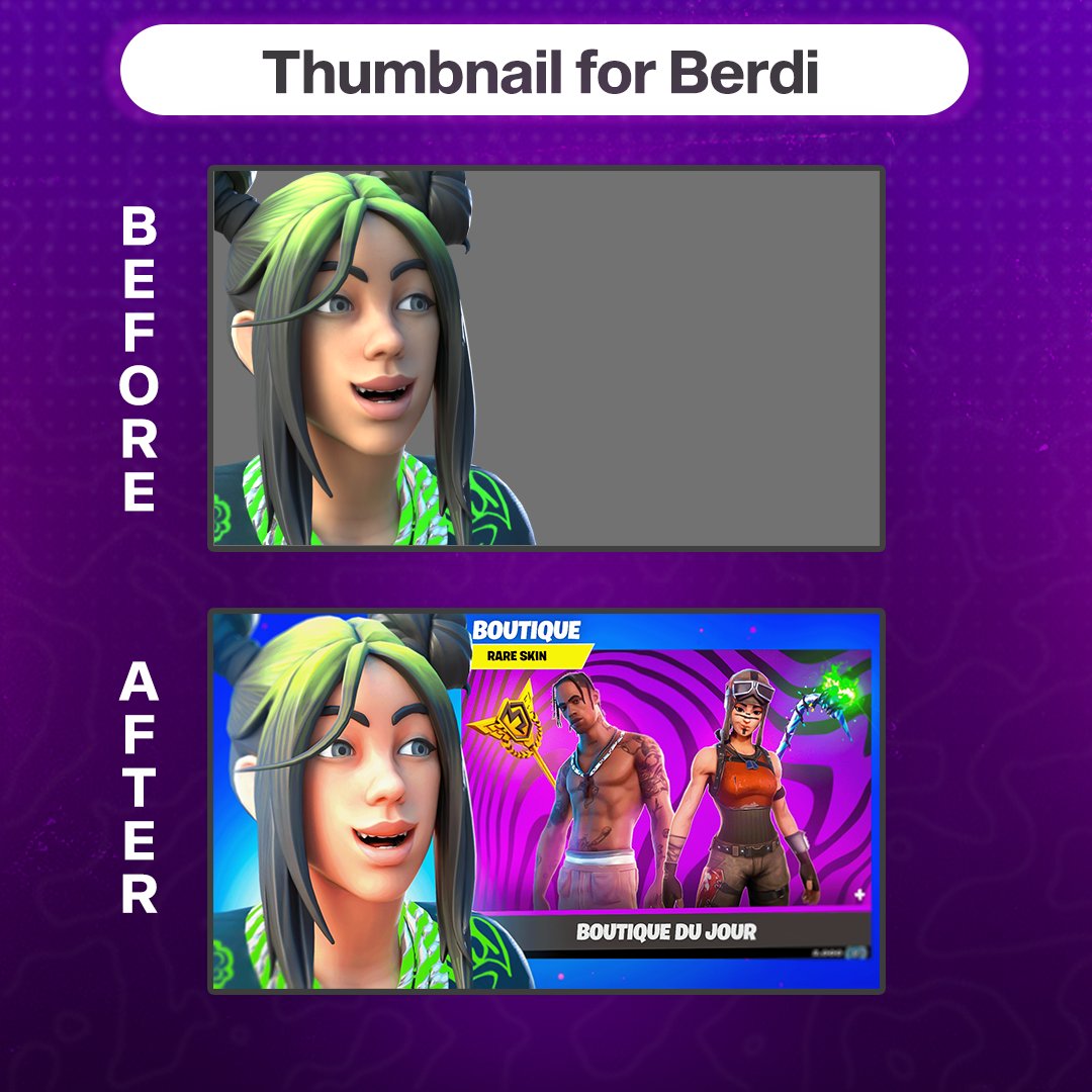 TsukysDzn's tweet image. Recent work for @berdyoutube

❤️Fav x ♻️RT 

#needdesigner #fortnite #valorant #payant #cherchegraphiste #designer #3d #photoshop #blender #thumbnailmaker
