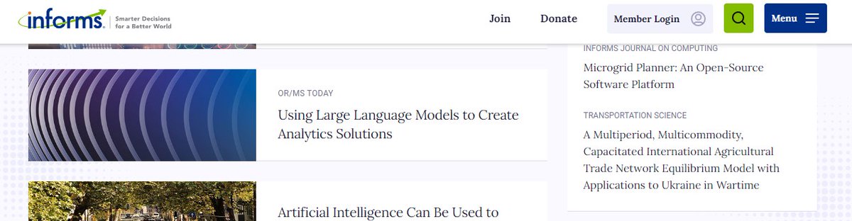 Gratifying to see our paper with <a href="/Hassani_Dana/">Dana Hassani</a> &amp; kse_ua colleagues <a href="/oniviev1/">Oleg Nivievskyi</a> &amp; Pavlo Martyshev ,published yesterday in <a href="/TranSciJournal/">Transportation Science</a>,  noted on the <a href="/INFORMS/">INFORMS</a> homepage under "The Latest Research:" #orms #internationaltrade #agriculture #supplychains #Ukraine #wartime