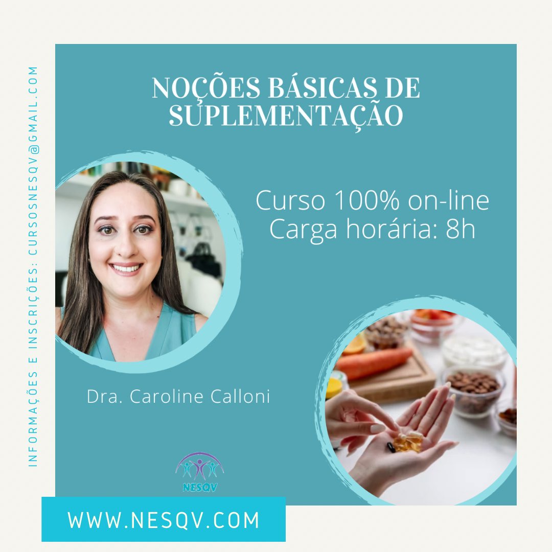 nesqv's tweet photo. ✔️ Noções básicas de suplementação 
✔️ Dra Caroline Calloni 
✔️ Investimento: R$ 100,00
✔️ Com certificação de 8h pelo NESQV
🔝 Curso 100% on-line, disponível por 90 dias pra o aluno
📚É possível fazer com flexibilidade, adequando a sua rotina e agenda, pois você encaixa as aulas https://t.co/hRsGSC3YLx