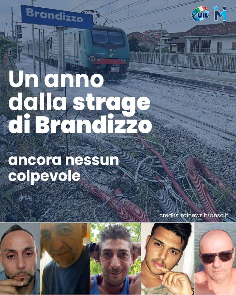FENEALUIL Nazionale (@fenealuil_) on Twitter photo La notte tra il 30 e il 31 agosto di un anno fa, a Brandizzo, 5 operai venivano travolti e uccisi da un treno. Le loro famiglie continuano a chiedere giustizia e invece non รจ cambiato nulla, non cโรจ ancora nessun colpevole.
<a href="/UILofficial/">Uil Nazionale</a> La notte tra il 30 e il 31 agosto di un anno fa, a Brandizzo, 5 operai venivano travolti e uccisi da un treno. Le loro famiglie continuano a chiedere giustizia e invece non รจ cambiato nulla, non cโรจ ancora nessun colpevole.
<a href="/UILofficial/">Uil Nazionale</a>