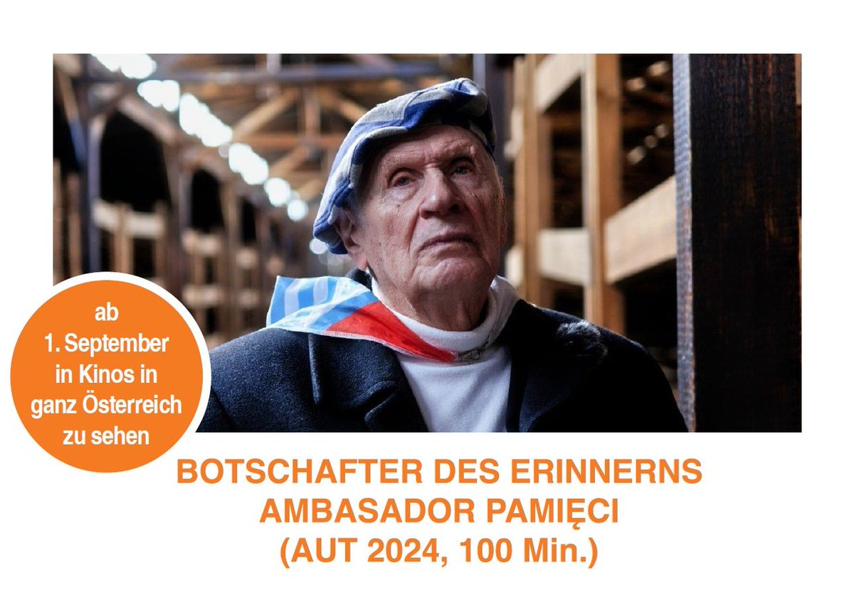 📢🎬 Am 1. September jährt sich mit dem Überfall auf Polen 1939 der Beginn des 2. Weltkriegs zum 85. Mal. 
Zu diesem Anlass ist ab 1. September der vom Nationalfonds geförderte Film BOTSCHAFTER DES ERINNERNS in den österreichischen Kinos zu sehen. never-again.site