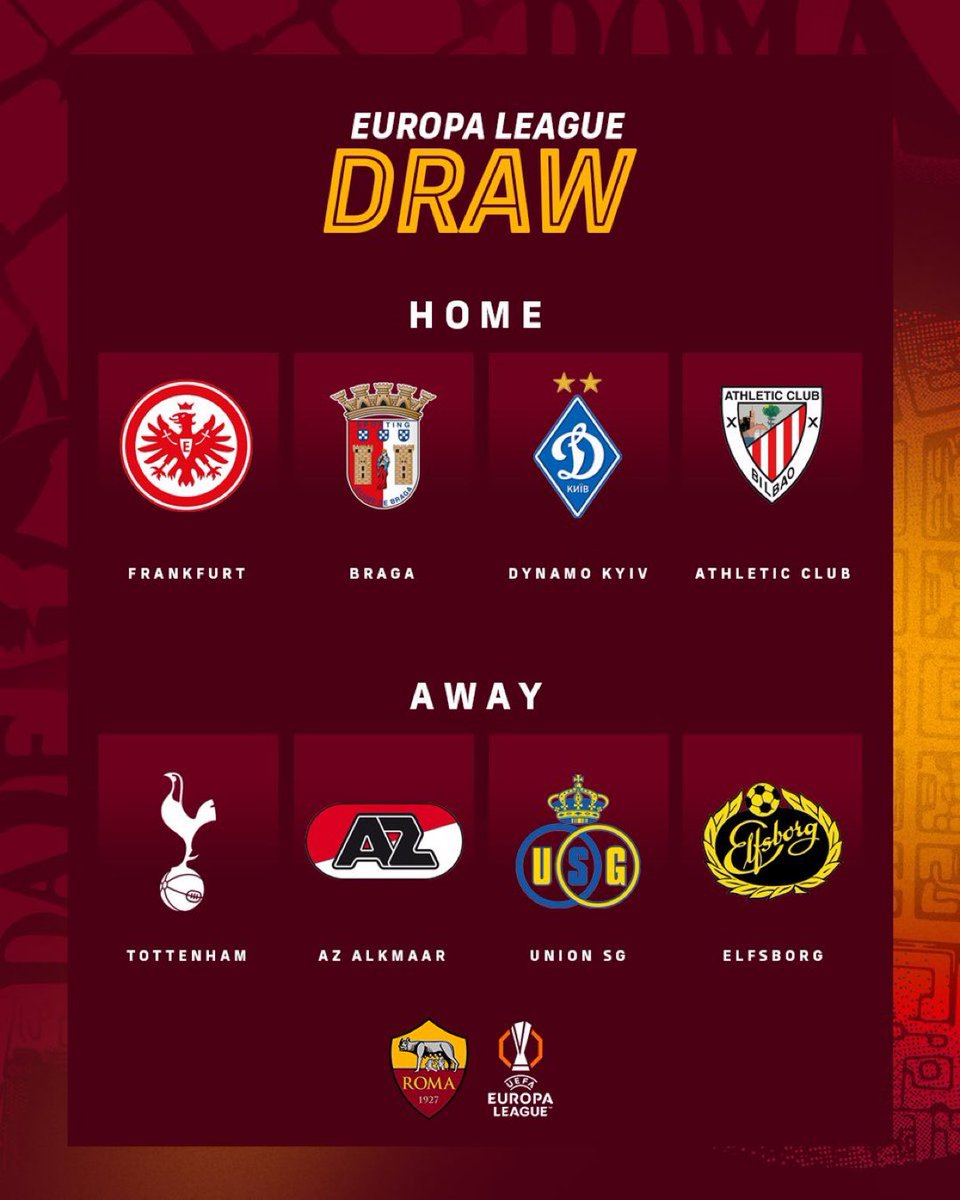CONFIRMADOS ✨ 

Estes são os nossos adversários na Europa League!

#ASRoma | #UELdraw