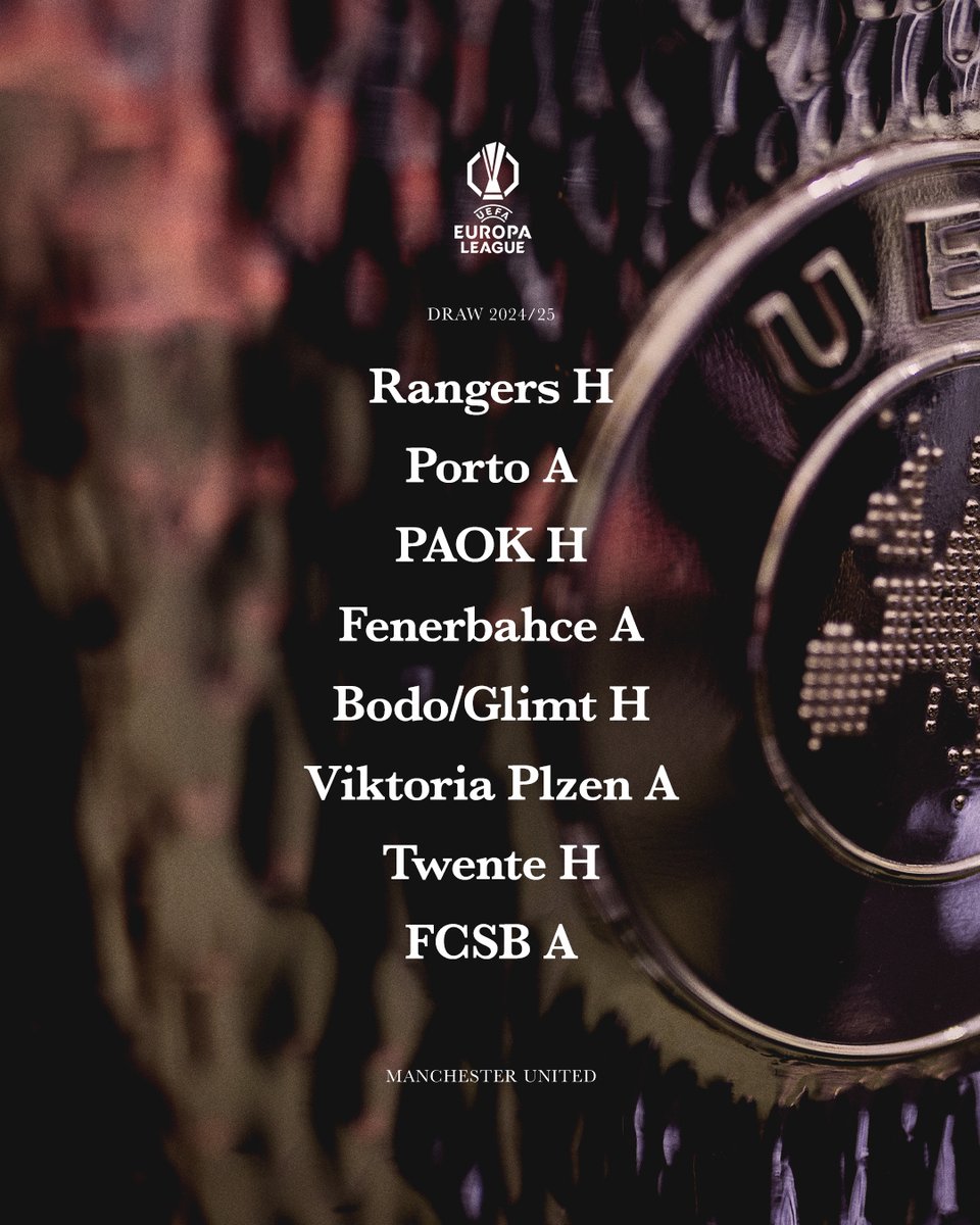 ManUtd's tweet photo. 📋 Our first fixtures of this season's @EuropaLeague campaign!

#MUFC || #UEL https://t.co/2vGD1MUrk4