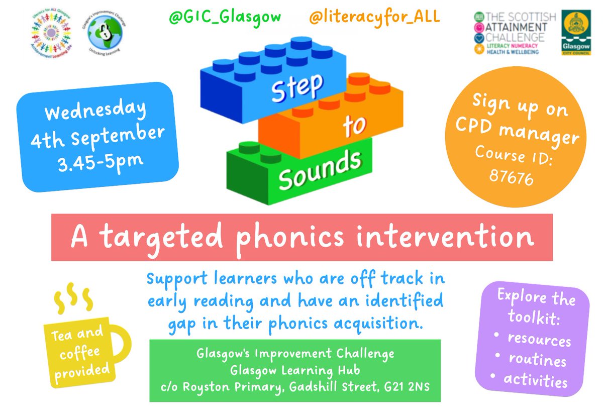 Literacy for ALL (@literacyfor_all) on Twitter photo In response to requests, we are delighted to be offering continued training on the Step to Sounds toolkit this year! The first session is Wednesday 4th September and you can sign up to this session on CPD manager. <a href="/GIC_Glasgow/">Glasgow's Improvement Challenge</a>
#literacysupport #phonicsintervention In response to requests, we are delighted to be offering continued training on the Step to Sounds toolkit this year! The first session is Wednesday 4th September and you can sign up to this session on CPD manager. <a href="/GIC_Glasgow/">Glasgow's Improvement Challenge</a>
#literacysupport #phonicsintervention