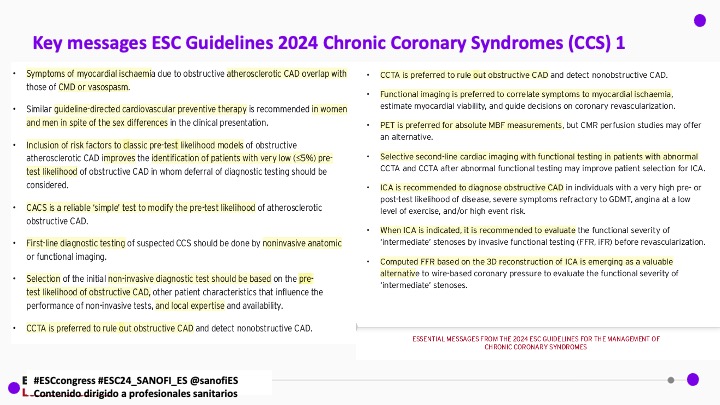 #ESCGuidelines SCC: Parte 1. #ESCcongress #ESC24_Sanofi_es. Contenido dirigido a profesionales sanitarios. 1⃣Síntomas de EAC obstructiva pueden simular otras entidades no obstructivas 
2⃣Misma prevención CV para ambos sexos
3⃣Incluir FRCV mejora la identificación de pacientes con