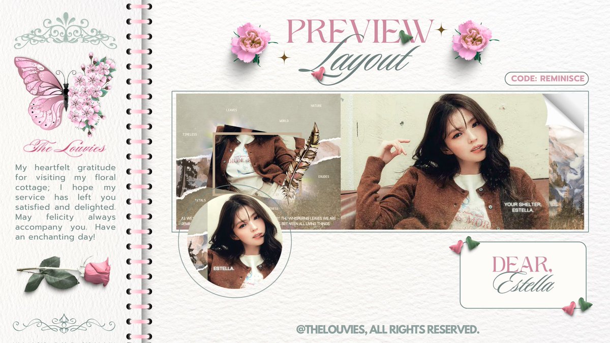 TheLouvies's tweet photo. Help repost please? Thank you!

Hai, ayo kenalan lagi sama anak baru aku “Reminisce”. Boleh tolong di-ospek dan saran harganya? Kalau ada kesamaan dengan BA lain, let me know. Oh iya yang mau jadi kinci layout ini cek ALT yaa, makasih banyak! 🌺💗

#zonauang #zonaba https://t.co/cNuP8Das1A