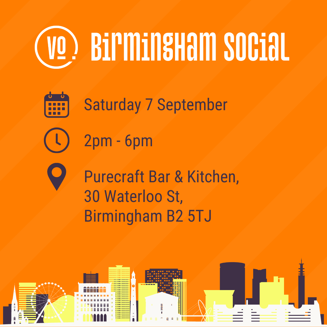 COMING SOON...

The Midlands Voiceover Social (in Birmingham)

🗓️ Saturday 7 September
⏰ 2pm - 6pm
📍 Purecraft Bar &amp; Kitchen, 30 Waterloo St, Birmingham B2 5TJ

More info in the Midlands FB group or on our website thevosocial.com/events/