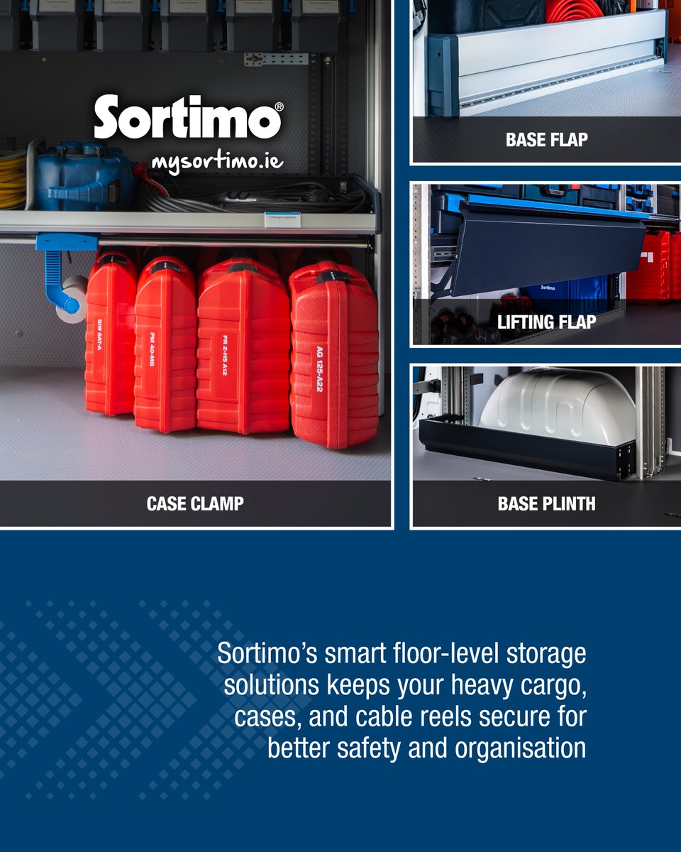 IrelandSortimo's tweet photo. Upgrade your cargo management with Sortimo’s floor-level storage solutions! Securely organise heavy items like cases and cable reels, and boost your safety and efficiency. Discover versatile solutions beyond standard van racking. #Sortimo #VanRacking #StorageSolutions https://t.co/C1BtshA7Vf