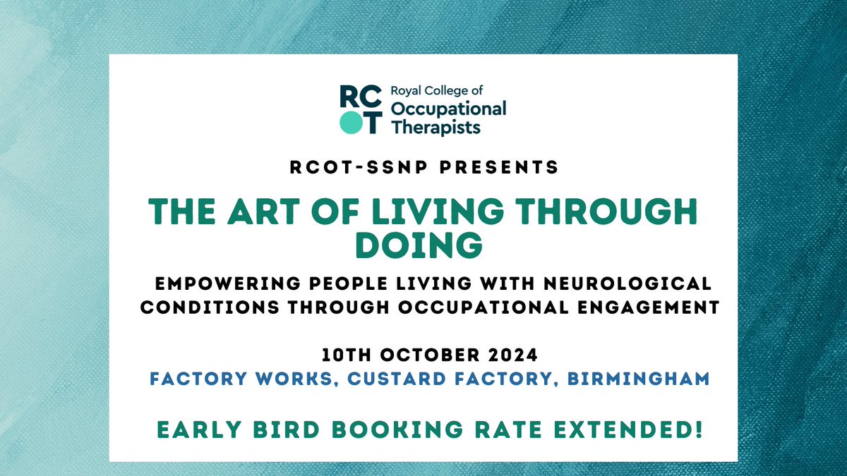 📣Early Bird rates extended!
Tickets have been selling up fast, book early to avoid disappointment!
Book your tickets here: bit.ly/SSNPConf24

#RCOTSSNP <a href="/theRCOT/">Royal College of Occupational Therapists</a>