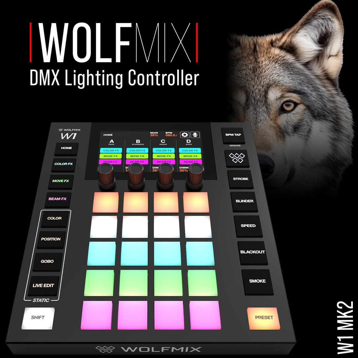 The Wolfmix W1 MK2 DMX Lighting Controller; Dynamic, versatile standalone device. As far as I know this is the only product wolfmix does, so very very popular at the moment, speaks volumes. #DMX #DJ #Lighting ukdj.co.uk/lighting-effec…