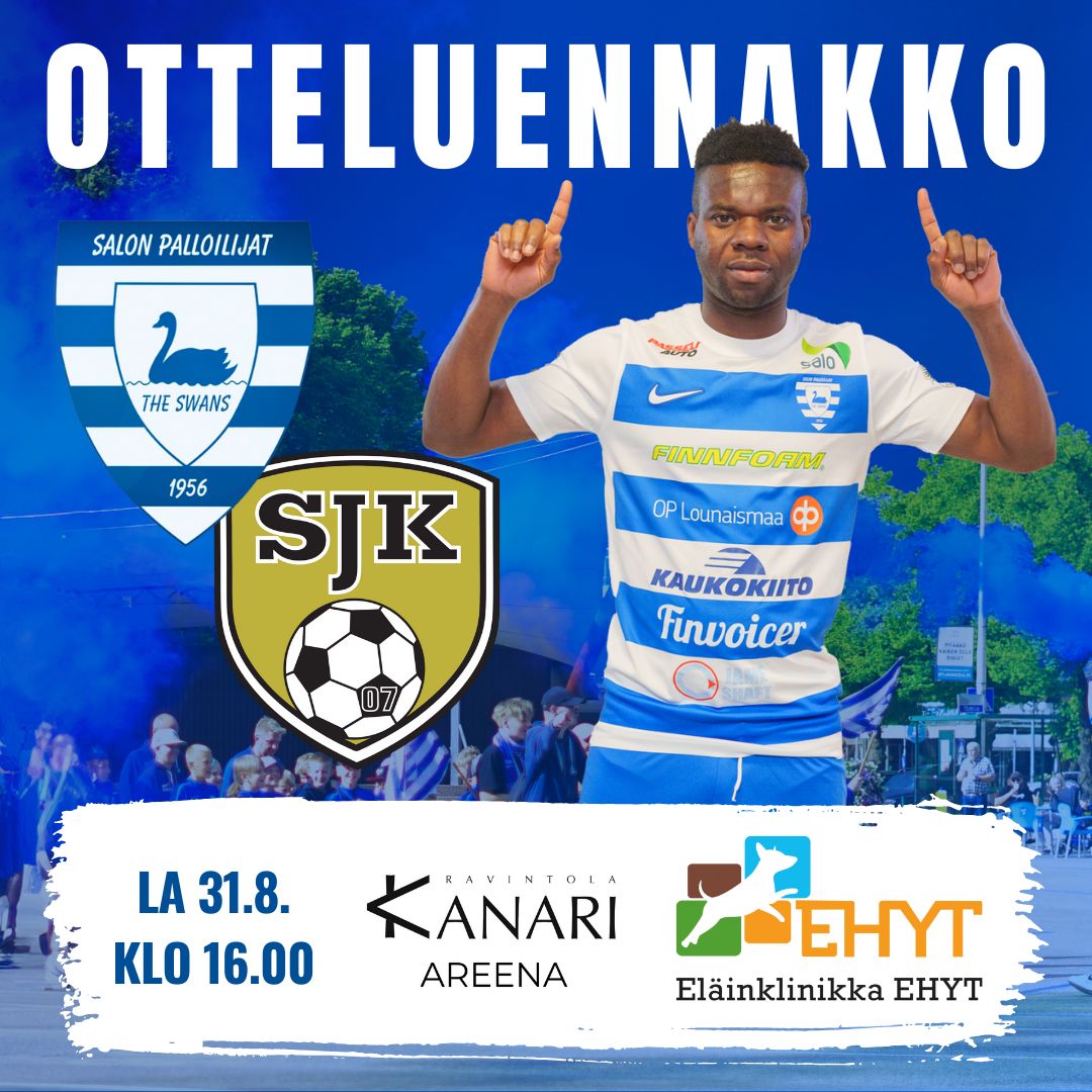 Huippuvireinen SalPa pelaa huomenna kotona! 🔥

🆚️ SalPa - SJK Akatemia
⏰️ La 31.8. klo 16.00
⚽️ Salon Urheilupuisto, Kanari Areena
💶 Kaikki liput 10€ / alle 16v ilmaiseksi
📺 Ruutu+ 

<a href="/ykkosliiga/">Ykkösliiga</a>
<a href="/salonkaupunki/">Salon kaupunki</a>
@visitsalo