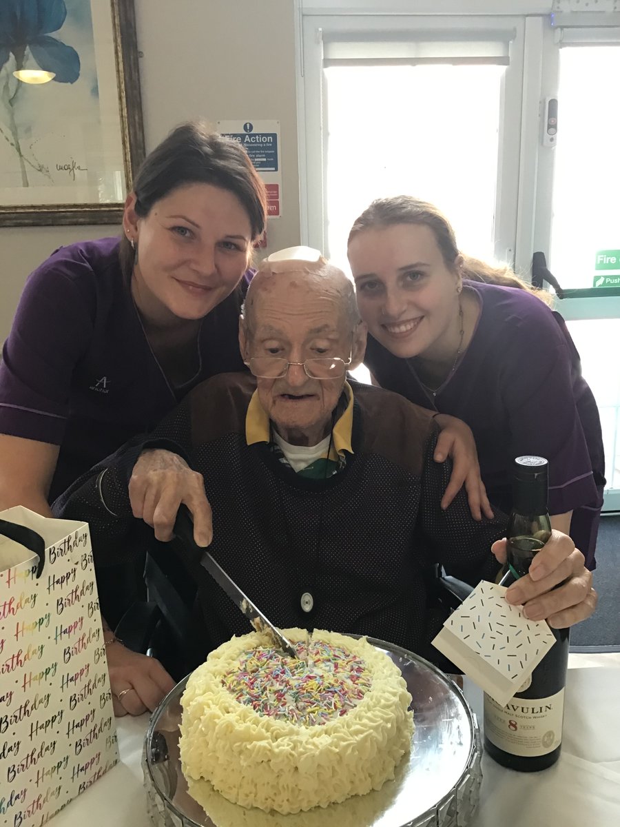 MillfieldCare's tweet photo. Stephen enjoying cutting into his cake ready for a slice @Steve_Vessey @AnchorLaterLife @anchorzestwell1 #birthday #presents #cake https://t.co/4JWAra0F5c