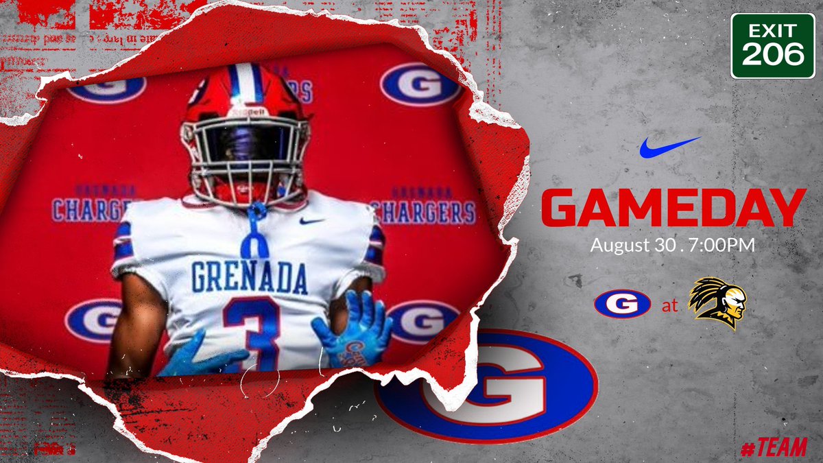 GrenadaChargers's tweet photo. Get up! It’s game day! 

#TEAM #EXIT206
 
🆚 Oak Grove
🗓️ Friday, August 30, 2024
⏰ 7 pm
📍 Oak Grove High School
🎟️ $8.00 
💻 https://t.co/QJBpEFSL4O https://t.co/B9RRvKGHhU