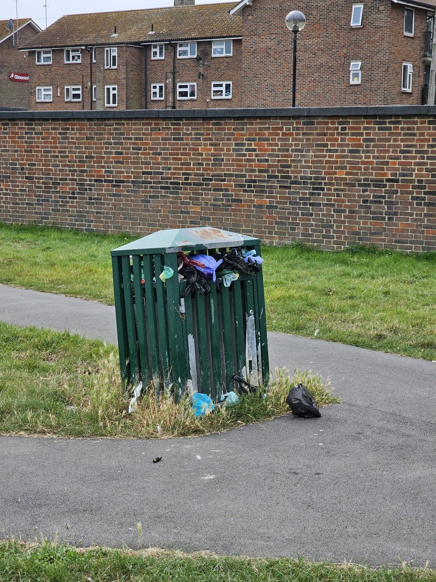 MuntonSam's tweet photo. @EastbourneBC The field on Chailey Close constantly covered in dog poo bags/dirty nappies as this bin is always overflowing. It smells absolutely rancid. Reported it multiple times yet the issue never gets sorted. Parents at the school must love walking over this with their kids https://t.co/VnXA9QKsZ7
