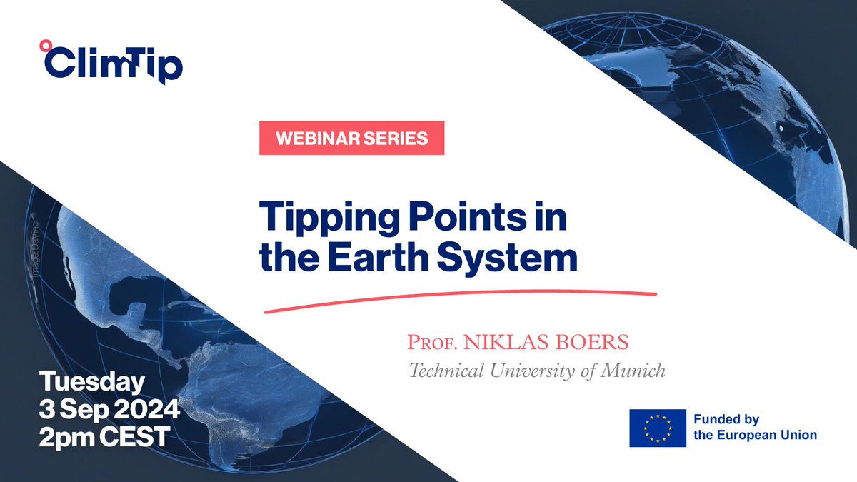 ClimTip_Project's tweet image. 🚨Speaker Update🚨

In our next #ClimTip webinar Prof Niklas Boers will talk about #TippingPoints in #EarthSystem, replacing Maya Ben-Yami who can&apos;t be there.

Don’t miss insights on the AMOC, polar ice sheets &amp;amp; Amazon rainforest🌍❄️

🗓️3 Sep 2pm CEST
Join bit.ly/climtip-webinar