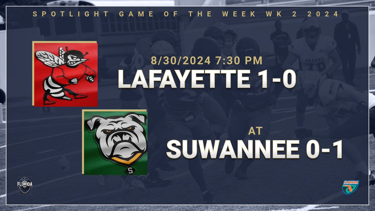 Central Florida Preps (@cenflapreps) on Twitter photo Follow us for updates this evening as we'll be covering our second Spotlight Game of the Week in week two, a matchup between:
Lafayette Hornets 1-0
at
<a href="/SuwanneeFB/">Suwannee Football</a> 0-1
7:30 pm - Paul Langford Stadium
<a href="/LCR_Sports/">Lake City Sports</a> <a href="/WCTVSports/">WCTV Sports</a> <a href="/RyanLKelly/">Ryan Kelly</a> <a href="/AlisonPosey14/">Alison Posey</a> <a href="/SuwanneeDogs/">Suwannee Athletics</a> <a href="/CoachHall41/">Kyler Hall</a> Follow us for updates this evening as we'll be covering our second Spotlight Game of the Week in week two, a matchup between:
Lafayette Hornets 1-0
at
<a href="/SuwanneeFB/">Suwannee Football</a> 0-1
7:30 pm - Paul Langford Stadium
<a href="/LCR_Sports/">Lake City Sports</a> <a href="/WCTVSports/">WCTV Sports</a> <a href="/RyanLKelly/">Ryan Kelly</a> <a href="/AlisonPosey14/">Alison Posey</a> <a href="/SuwanneeDogs/">Suwannee Athletics</a> <a href="/CoachHall41/">Kyler Hall</a>