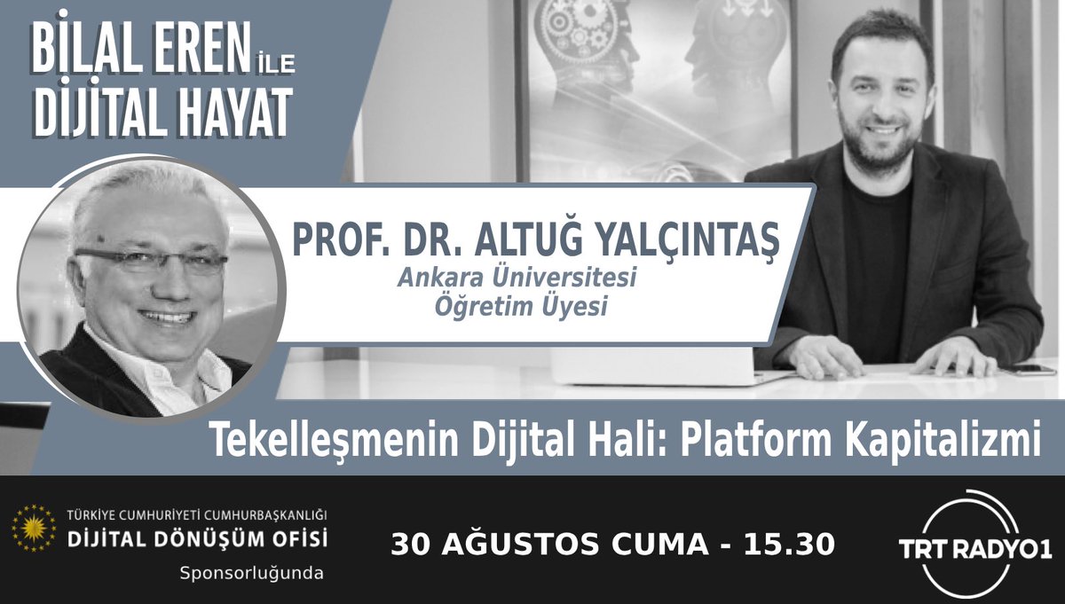 Dijital Hayat (@dijitalhayattv) on Twitter photo ❓Tekelleşmenin Dijital Hali, Platform Kapitalizmi mi?
❓Meta, Apple, Alphabet, Amazon vb. ile Ulus Devletlerin Kavgası?
❓ABD'de süren Tekelleşme Davası Bunun Sonucu mu?
⏰ 15.30'da <a href="/erenbilal/">Bilal EREN</a> ile #DijitalHayat'ın konuğu Prof. Dr. Altuğ Yalçıntaş
🎧 👉 radyo.trt.net.tr/kanallar/radyo… ❓Tekelleşmenin Dijital Hali, Platform Kapitalizmi mi?
❓Meta, Apple, Alphabet, Amazon vb. ile Ulus Devletlerin Kavgası?
❓ABD'de süren Tekelleşme Davası Bunun Sonucu mu?
⏰ 15.30'da <a href="/erenbilal/">Bilal EREN</a> ile #DijitalHayat'ın konuğu Prof. Dr. Altuğ Yalçıntaş
🎧 👉 radyo.trt.net.tr/kanallar/radyo…