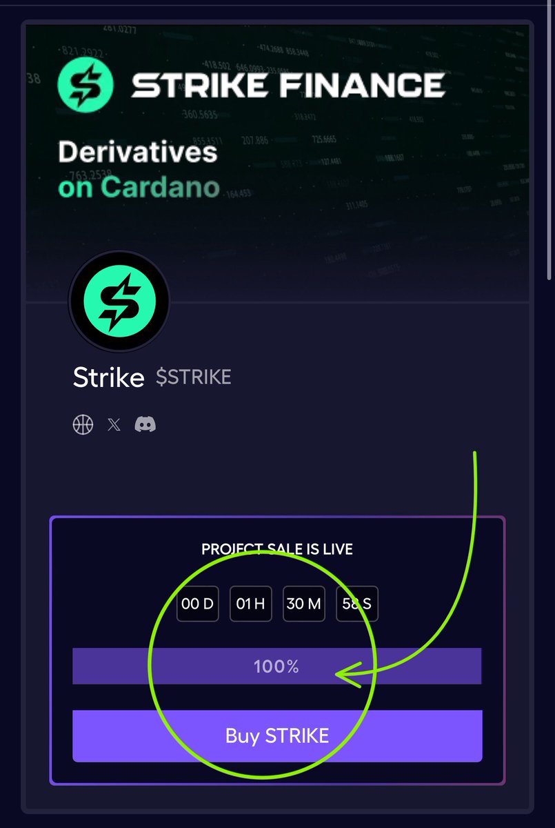 ‼️THATS ALL FOLKS‼️

<a href="/strikecardano/">Strike Finance | Perps on Cardano</a> just SOLD out 

#CARDANO DEFI Is BACK! 

We Haven’t had a public sale sell out in a while.

CONGRATULATIONS STRIKE TEAM. 🔥