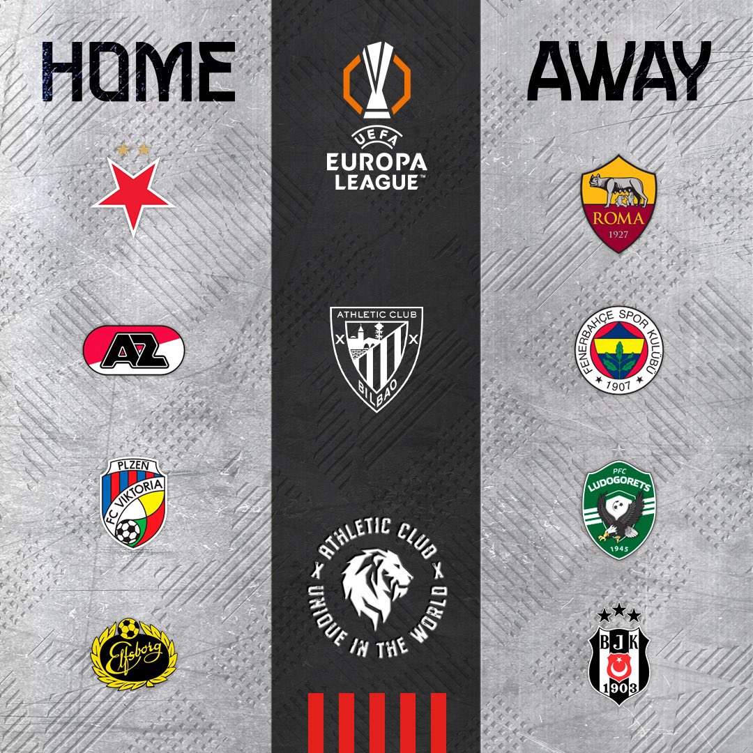 💥SORTEO EUROPA LEAGUE

🔥El <a href="/AthleticClub/">Athletic Club</a> ya conoce sus rivales para la liguilla de la Europa League

🏠 <a href="/slaviaofficial/">SK Slavia Praha</a>
✈️ <a href="/OfficialASRoma/">AS Roma</a>
🏠 <a href="/AZAlkmaar/">AZ</a>
✈️ <a href="/Fenerbahce/">Fenerbahçe SK</a>
🏠 <a href="/fcviktorkaplzen/">FC Viktoria Plzeň</a>
✈️ <a href="/Ludogorets1945/">PFC Ludogorets 1945</a>
🏠 <a href="/IFElfsborg1904/">IF Elfsborg</a> 
✈️ <a href="/Besiktas/">Beşiktaş JK</a> 

¿Pasarán de ronda? 👀