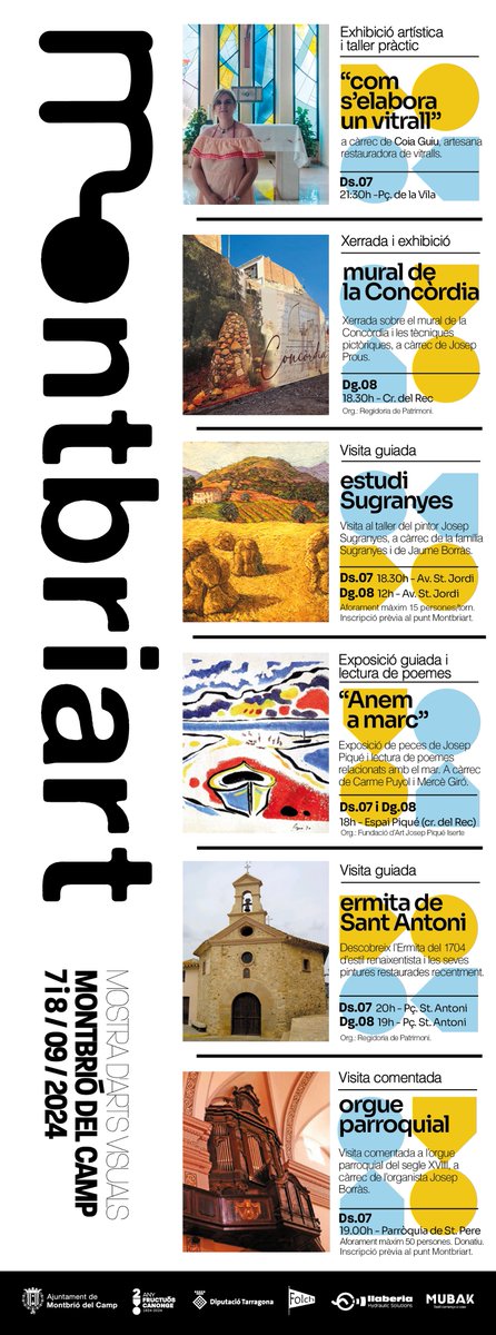 👉 Aquí teniu detalls de les visites i exhibicions que hi haurà durant tot el cap de setmana.

❗ Mireu bé els horaris, perquè algunes  tenen aforament màxim i inscripció prèvia.

#montbriart #montbriart24 #art #artsvisuals
#montbriodelcamp #pintura #escultura #fotografia