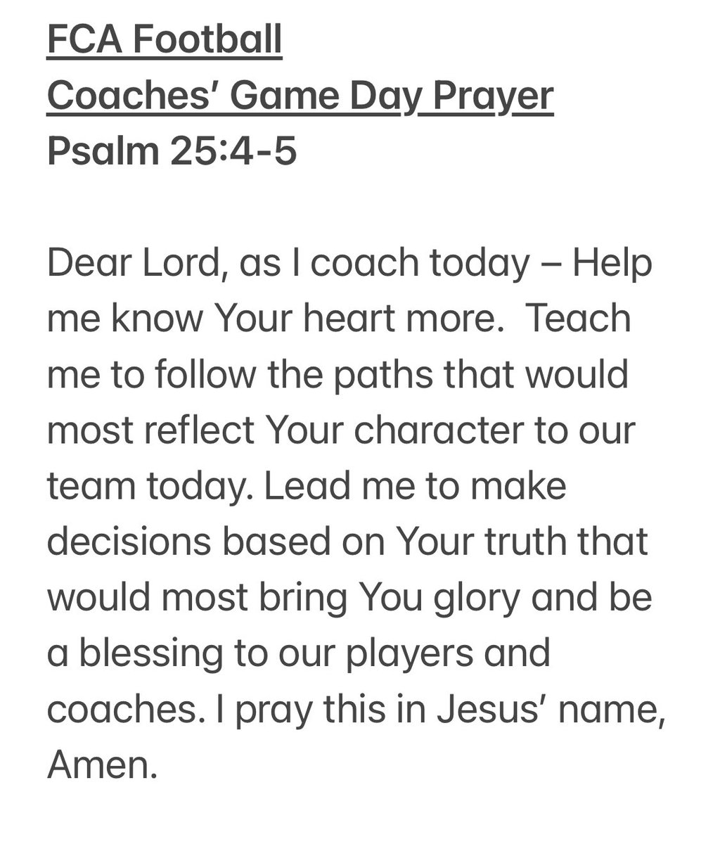 FCA Football Coaches Game Day Prayer for those coaching on this Friday Night