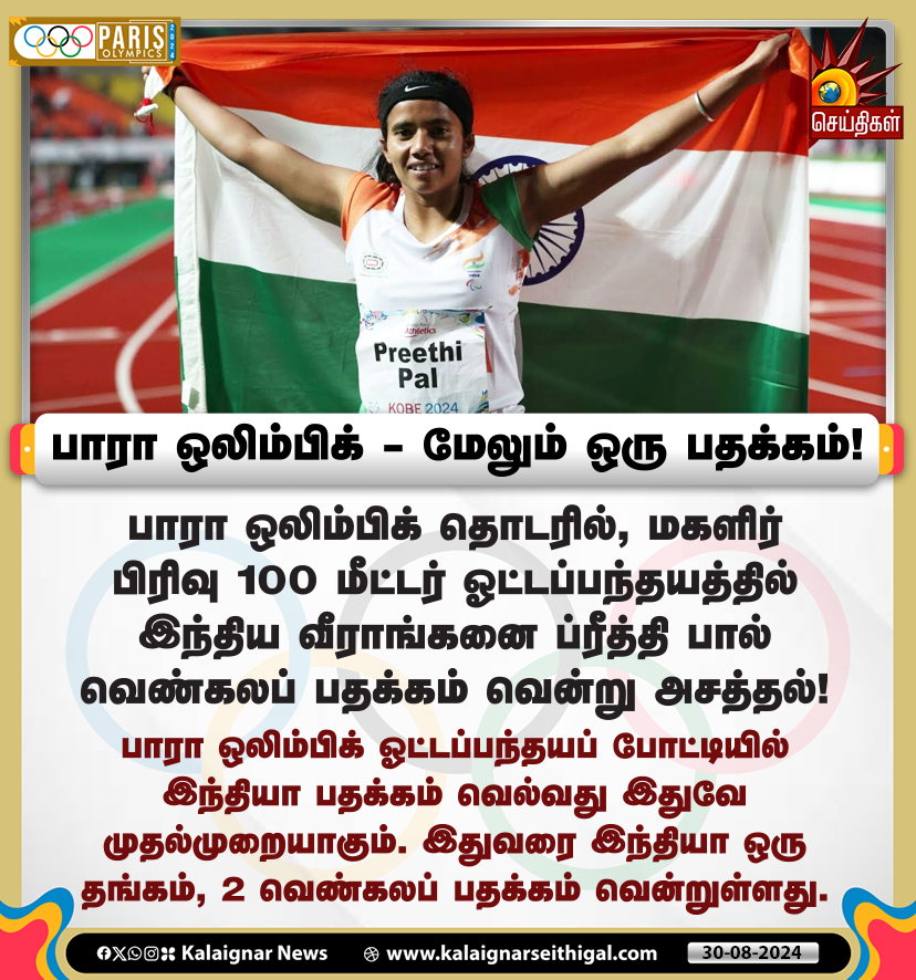 Kalaignarnews's tweet image. பாரா ஒலிம்பிக் - மேலும் ஒரு பதக்கம்!

#Paralympic2024 #India #PreethiPal #KalaignarSeithigal