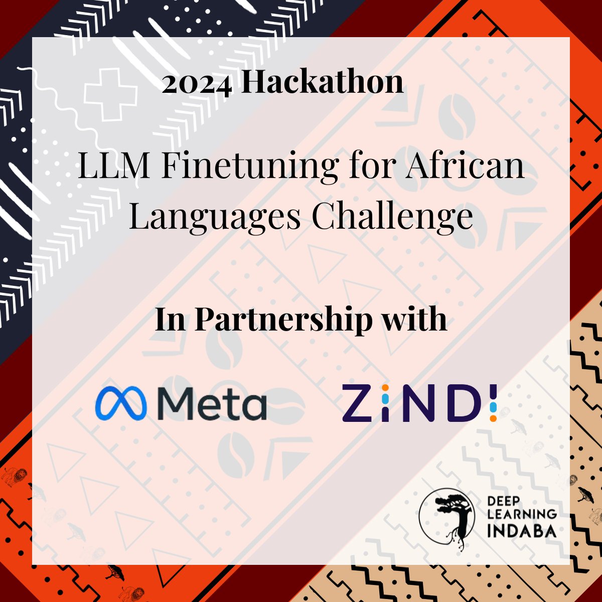 🪘We are excited to announce the DLI Hackathons in partnership with <a href="/instadeepai/">InstaDeep</a>  and <a href="/Meta/">Meta</a>  and hosted on <a href="/ZindiAfrica/">Zindi</a>. 
Don’t miss the launch sessions on Monday at 4 pm !
#DLI2024
#Indaba2024
#XamXamlé