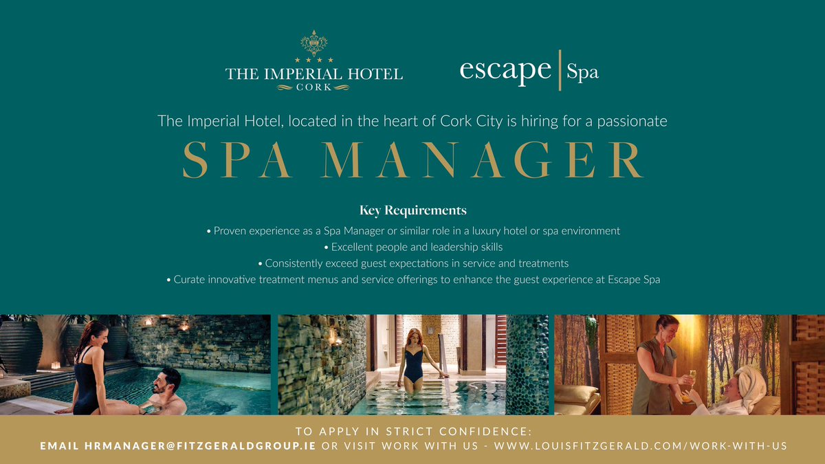 Are you a passionate and experienced Spa professional looking for a new and exciting challenge? The historic Imperial Hotel Cork is seeking a dedicated and dynamic Spa Manager to lead our luxurious spa team ✨

Apply here 👉🏼 seemehired.com/jobs/louis-fit…

#JobFairy