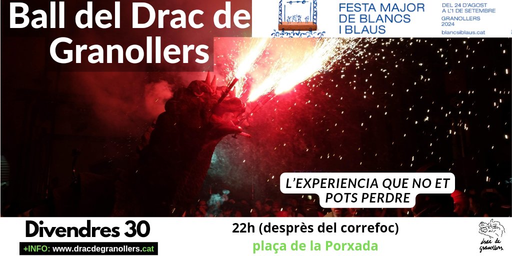 🗓️ Avui és el torn del Ball del Drac🔥
⏰ 22h aprox. (en acabar el correfoc)
📍 Plaça de la Porxada