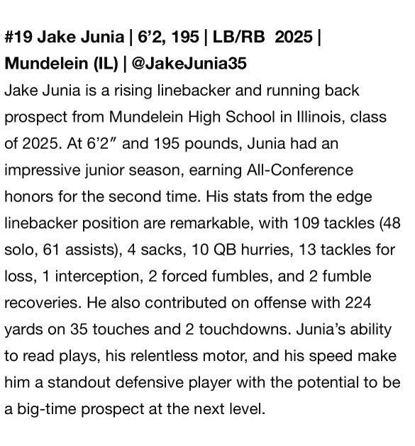 Jake Junia (@jakejunia35) on Twitter photo Thank you for the mention <a href="/sixstarfootball/">Six Star Football | PLUS+</a>!
<a href="/MundFootball/">Mundelein Mustang Football</a>
sixstarfootball.com/article/illino… Thank you for the mention <a href="/sixstarfootball/">Six Star Football | PLUS+</a>!
<a href="/MundFootball/">Mundelein Mustang Football</a>
sixstarfootball.com/article/illino…